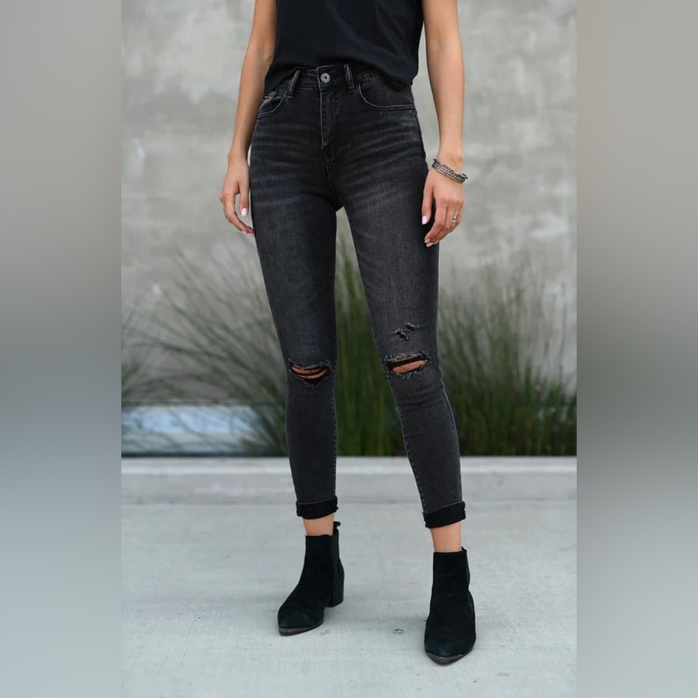 Wax Jean Dark Gray Ripped Skinny Jeans